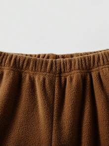 SHEIN 少女休闲纯色卫衣和运动裤套装 - 棕色 - 查看 5