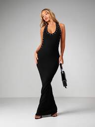 MISSGUIDED Sleeveless Scoop Neck Maxi Dress With Metal Eyelet Detail For Evening Party Occasions