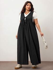 Enliva 大码女式阔腿连体裤，前系带带口袋，宽松版型，适合苹果型圆臀身材/2026/新年