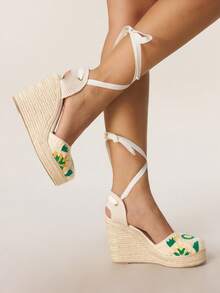 Styleloop Giày sandal đế xuồng dệt dây cỏ, buộc dây, nhẹ, nâng cao, thích hợp cho tiệc tùng, đám cưới, mặc hàng ngày, đi nghỉ, giày nữ phong cách Bohemian - Nhiều màu - Xem 4