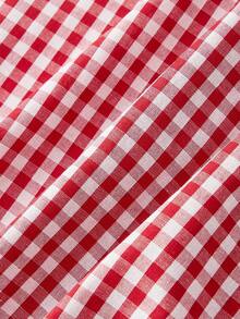 SHEIN MOD 红色格子无袖连衣裙，饰有蝴蝶结，裙摆呈喇叭形，适合圣诞节和新年穿着。 - 紅白色 - 查看 5