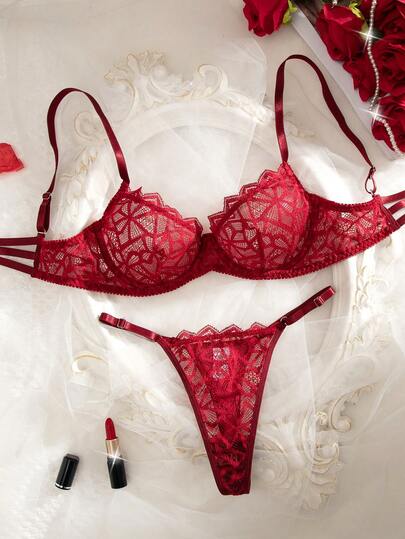 Women Com Tafel Kanten Padded Lingerie BH Slipje Set