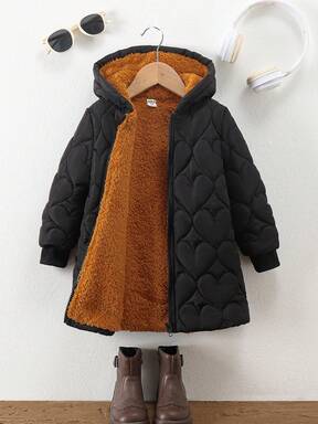 SHEIN Genkimix Kids Young Girl Zip Up Hooded Plush Lined Padded Coat Young Girl Girl Coatkids Girl Coatskids Girl Winter Jacketkids Black Coat
