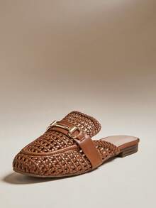 SHUZIA #OldMoney Women's Square Toe Pu Brown Woven Mary Jane Flats – Classic Coastal Chic & Breezy Summer Comfort Valentine's Day - Maroon - View 6