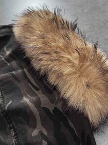 ROMWE MEN Men's Fur Collar Camouflage Pattern Long Sleeve Single-Breasted Casual Denim Jacket - Multicolor - View 7