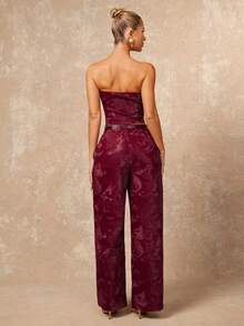 Lumalex VITNOS Nouvelle collection printemps, Ensemble deux pièces en faux bordeaux avec ceinture en tissu Top de gamme sur mesure, avec un bustier court et un pantalon large à poches. Glamour du Nouvel An, tenue de showgirl, chic utilitaire, top rouge, tenues bordeaux rouges pour femmes, tenues élégantes pour fête, tenues de vacances, vêtements casual pour femmes, tenue de bureau, vêtements pour femmes, tenue de soirée pour femmes, costume de travail - Rouge - Voir 3