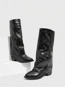 Daringsoles 女士时尚白色机车风中筒靴 - 黑色 - 查看 2