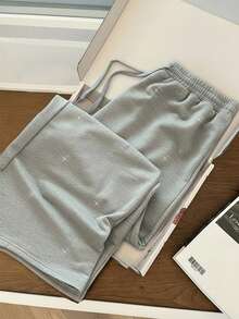 GlowEve CURVE GlowEve Damen Mode Große Größen Strass Dekor Hohe Taille Kordelzug Locker Gerade Bein Jogginghose, Herbst - Hellgrau - Übersicht 5