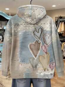 EMERY ROSE Felpa con cappuccio da donna oversize e morbida, con stampa vintage a cuore e sale marino, con effetto tridimensionale invecchiato, adatta per l'autunno e l'inverno, felpa alla moda, bella felpa, regalo per fratelli/sorelle, felpa casual e semplice