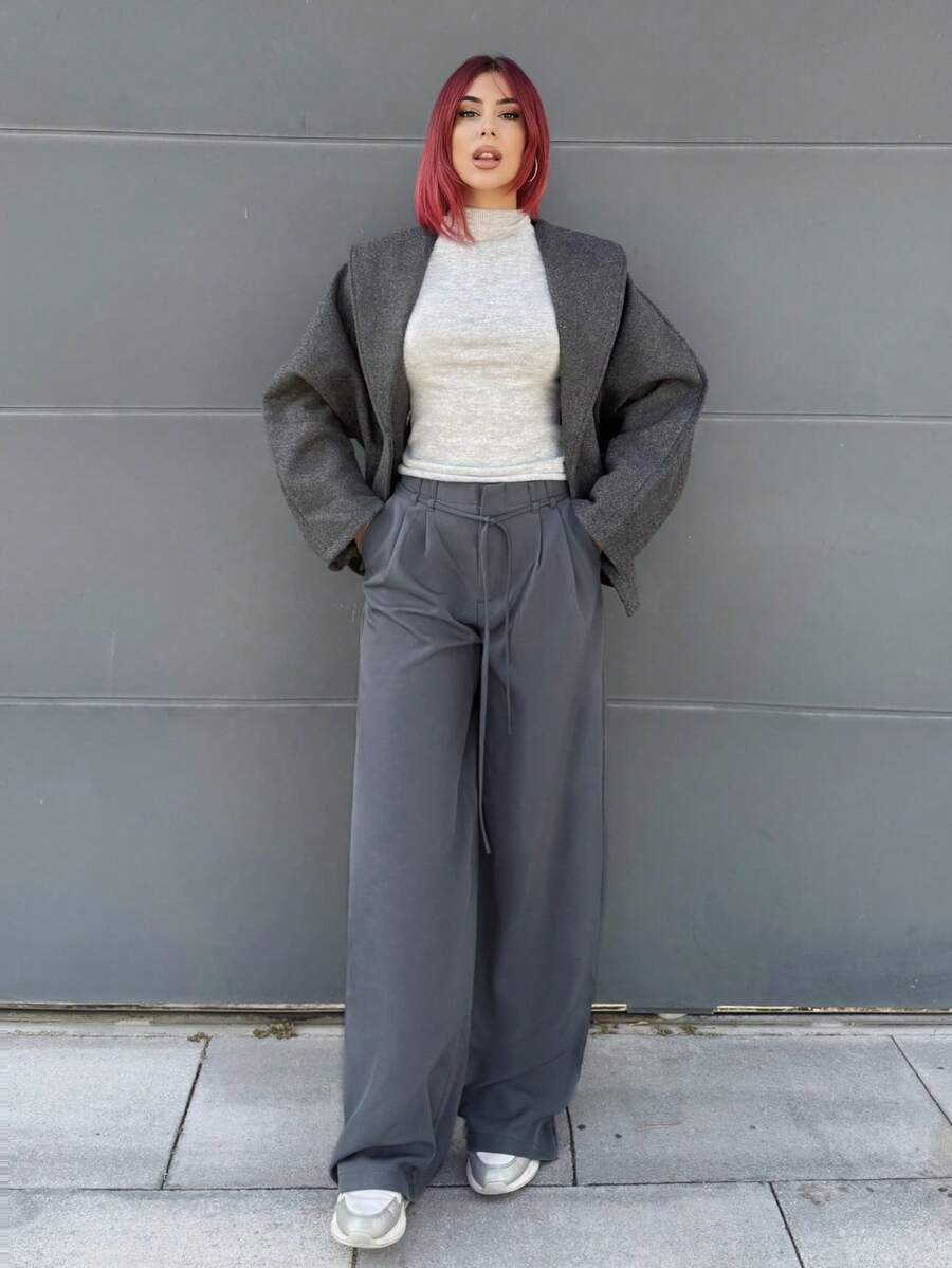 春夏女士浪漫办公室度假毕业裤商务女士服装 - 灰色 - 查看 1