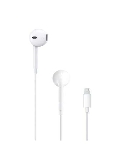 Apple EarPods Wired Earphones with Lightning Connector, Built-In Microphone and Remote Control, Deep Bass, Sweat and Water Resistant, Ergonomic Design, Compatible with iPhone / iPad / iPod, White