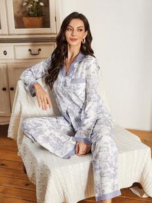 Serenescape Women's Long Sleeve Bubble Print Lapel Pajama Set - Mauve Purple - View 4