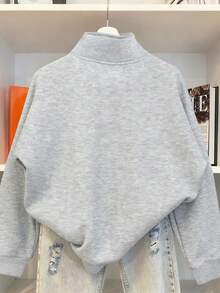 INAWLY 女士卫衣，纽约刺绣印花圆领长袖抓绒卫衣，秋冬休闲款，长袖上衣，毕业季，返校穿搭，毕业季，女教师装，返校套头衫秋季套装 - 灰色 - 查看 2