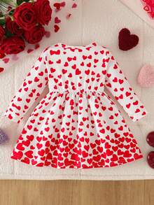 SHEIN Baby Girl Cute Heart Print Pattern Casual Comfortable Long Sleeve Holiday Outfit - Red - View 2