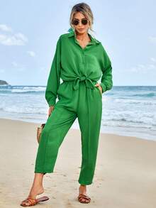EURMUSE Drop Shoulder Shirt & Trousers - Green - View 1