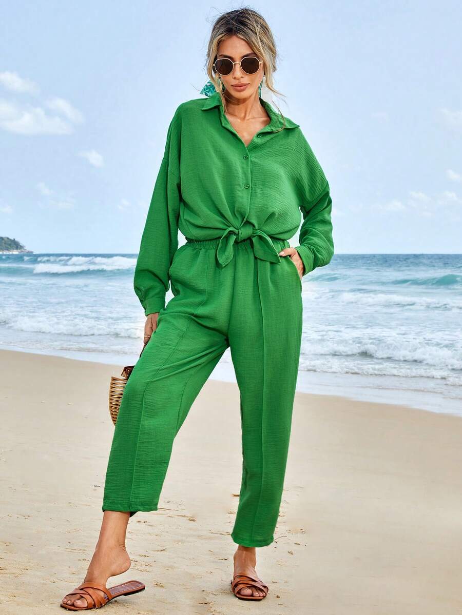 EURMUSE Drop Shoulder Shirt & Trousers - Green - View 1