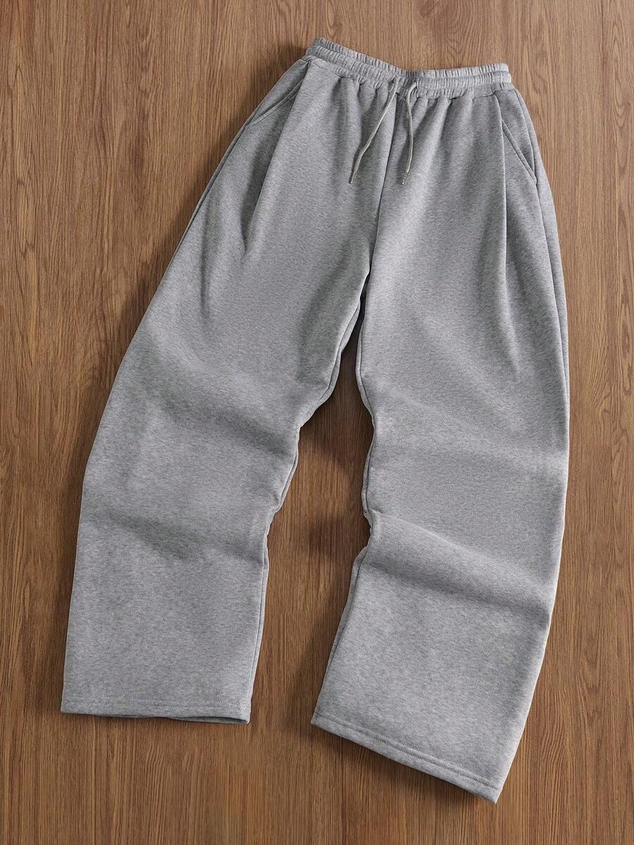 TOKVUE 男士抽绳腰阔腿运动裤，Y2k 黑色宽松裤 - 淺灰色 - 查看 1