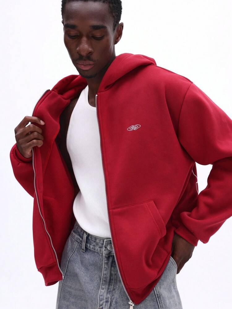 SUMWON Men Boxy Fit Full Zip Hoodie With Large Back Star Graphics And Drawstring Hood For Casual Streetwear Style