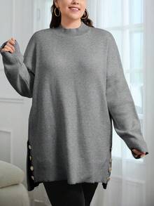 EURMUSE ÁO LEN VAI XẺO CỠ LỚN, ĐẸP MẮT, CỠ NGOÀI, CÓ VAI XẺO, CHO MÙA ĐÔNG - Màu xám đen - Xem 5