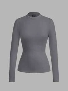 Ellevyn Camiseta interior de manga larga con cuello alto, 3 piezas, capa base versátil, parte superior con estampado de leopardo, camisetas de manga larga para mujer, camisetas de leopardo para mujer - Gris Oscuro - Ver 6