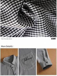 TOKVUE Camisa xadrez masculina casual folgada com bolso bordado com letras, manga comprida. - Multicolorido - Ver 4