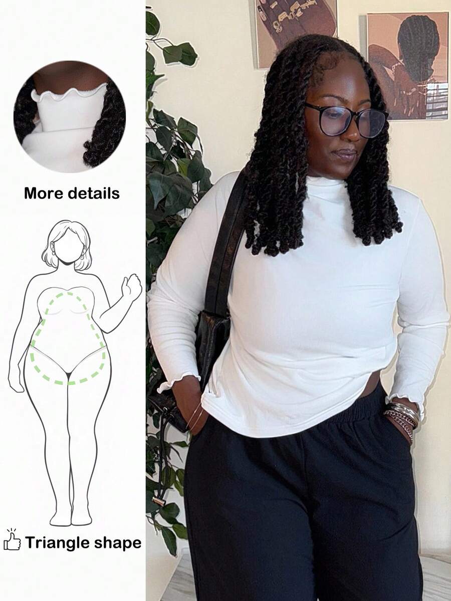 Truni Camiseta de manga larga de ajuste ceñido con cuello alto y forro térmico grueso, para mujer de talla grande, uso en otoño/invierno - Blanco - Ver 1
