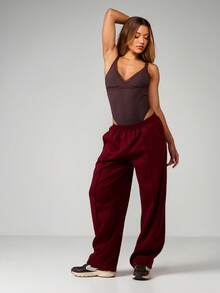 MISSGUIDED Lace Trim Plunge Neckline Bodysuit With Adjustable Straps Fitted Silhouette Lingerie Style Top For Night Casual Wear - Brown - View 3