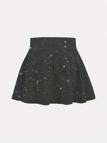 SHEIN 女孩运动服柔软弹力星形印花灰色半身裙，适合瑜伽、舞蹈、室内活动 - 深灰色 - 查看 2