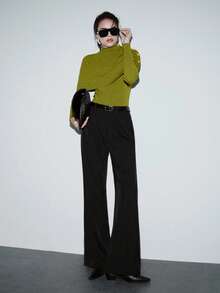 SHEIN Luminelle 新款女士金属纽扣装饰长袖针织毛衣斗篷 - 綠色 - 查看 4