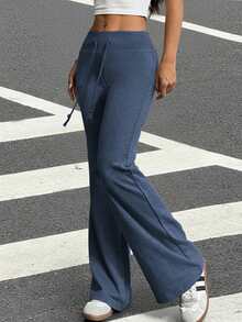 Muchica Drawstring Waist Flare Leg Sweatpants - Dusty Blue - View 3