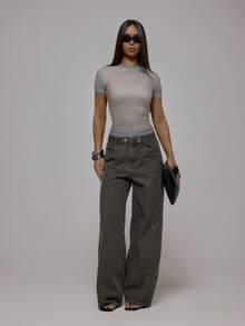 MUSERA Washed Fitted Baby Tee Tshirt Top Autum Winter Streetwear Cool Girl Y2K Everyday Casual Sepia Spring Summer - Khaki - View 3