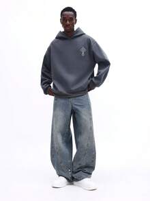 SUMWON Quần jeans ống rộng đường may Extreme Skater, chất liệu denim giặt vintage, phom rộng thoải mái cao cấp, phong cách streetwear, quần thường ngày thoải mái - Màu xanh lam - Xem 3