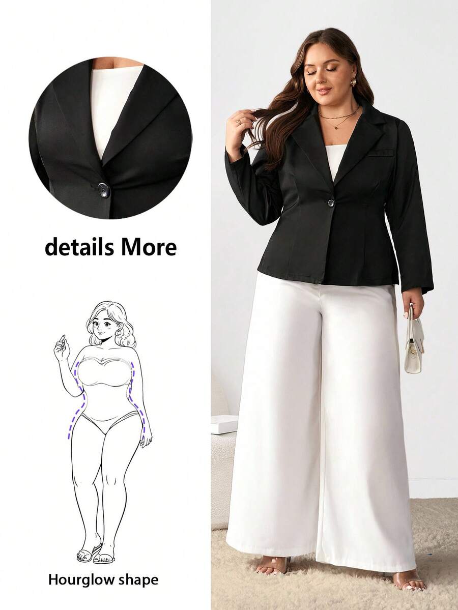 Enliva Ry2ky Plus Size Women's Fall Clothes Frenchy New Style Fashion Casual Commuting Elegant Workplace Work Back To School Clothes Teacher Clothes Business Professional Pride Outfits Black Top Business Casual Plus Overalls Going Out Tops Black Blazers, For Apple Rounded Body Shape - Black - View 1