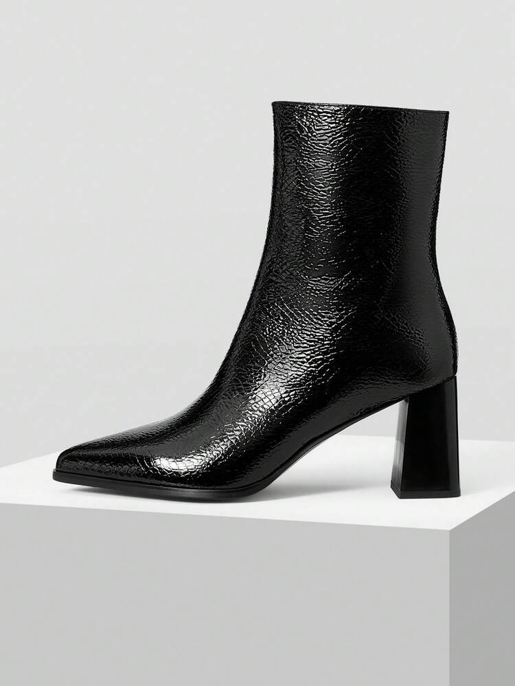 WOMEN'S SOLID COLOR FASHION POINTED TOE SIDE ZIPPER HIGH HEEL MID-CALF BOOTS FOR CHRISTMAS