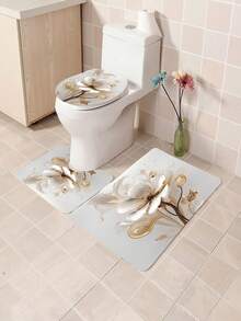 4PCS Simple And Elegant Floral Bath Liner Set With U-Shaped Toilet Cover Waterproof Polyester 71*71 Inches And 12 Hooks, Washable Fall Bath Liner For Shower Or Bathtub Decoration - Multicolor - View 7