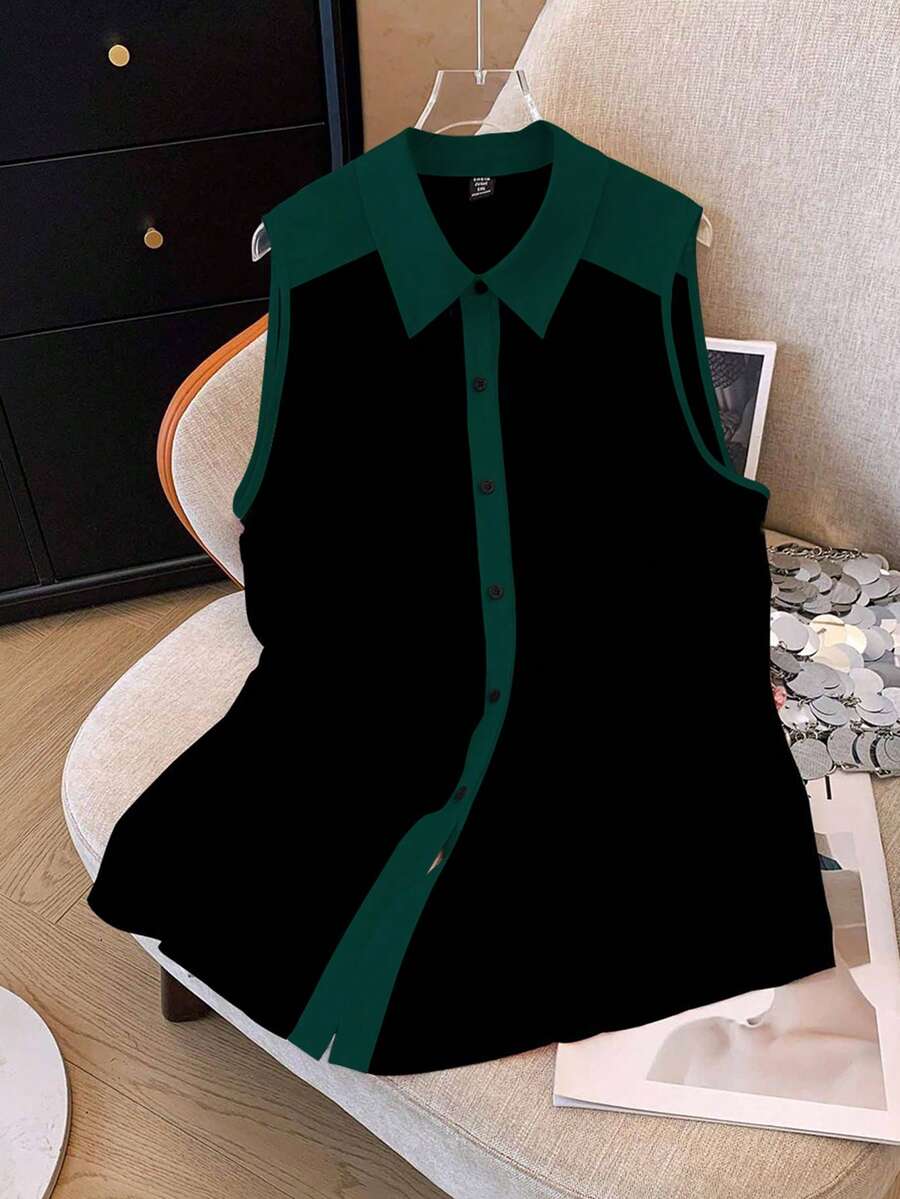 GlowEve CURVE 大码女式黑白撞色领开衫上衣，优雅大方，适合日常通勤。 - 彩色 - 查看 1