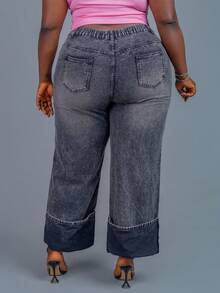 CurvyTilda سروال جينز واسع الساق عالي الخصر مغسول لقياسات كبيرة - رمادي - مشاهدة 2