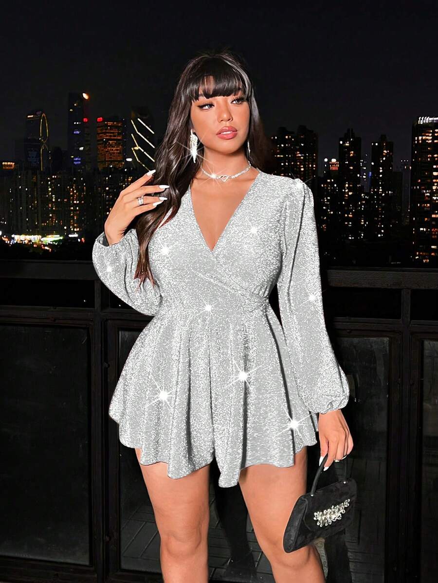 Viva Relle Plus Size V-Neck Long Sleeve Jumpsuit With Wide Legs - White - View 1