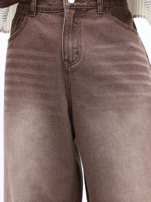 SUMWON Jeans de tiro alto y pierna ancha con lavado vintage, diseño clásico de cinco bolsillos, para uso casual y streetwear en otoño e invierno - Marrón - Ver 5