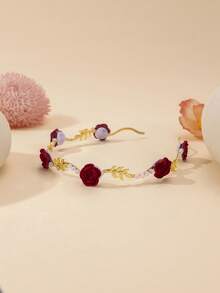 Enchnt 1pc Rose & Faux Pearl Headband, Vintage Alloy Material Hair Accessory, Retro High-End Hair Clip Hairpin, Niche Design Crown Top Hair Hoop Ornament,Hairband,Hair Hoop Headbands - Gold - View 5