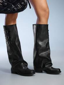 CUCCOO GRLICON 女士搭扣设计休闲时尚粗跟过膝长靴 - 黑色 - 查看 3