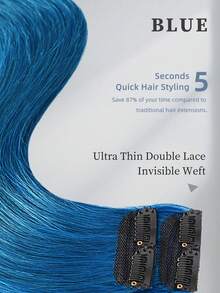 ROMWE Goth Kolorowe doczepiane włosy, 100% naturalne włosy, kolor niebieski, 2 szt., z 4 klipsami, proste pasemka, kolorowe doczepiane włosy, tęczowe doczepiane włosy dla wszystkich rodzajów włosów i miłośników mody - SBlue - Zobacz 7