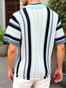 Manfinity RSRT Áo thun dệt kim tay ngắn khoét nút phía trước họa tiết sọc dành cho nam - Nhiều màu - Xem 2