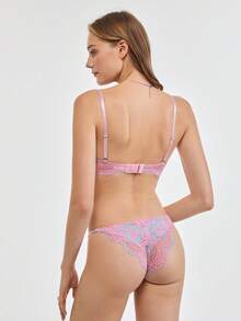 Bonmuse 2 pièces Ensemble de lingerie sexy pour femmes, soutien-gorge et culotte en dentelle rose, sous-vêtements romantiques pour la Saint-Valentin - Rose bonbon - Voir 2