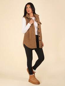 Coeurva Áo khoác vest Teddy có chi tiết vạt đơn giản thời trang phù hợp cho mùa đông - Lạc đà - Xem 3