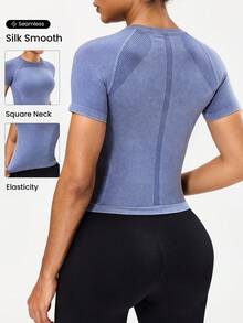Seamluxe SHEIN Sport 女士哑光修身运动T恤，瑜伽跑步健身短袖上衣 - 灰色 - 查看 2