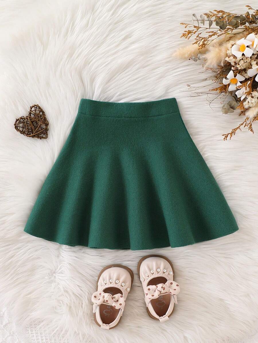 Young Girl Casual Solid Color Knit Mini Skirt, Autumn/Winter Green Skirt Skirt For Girls Green Skirt For Girls Girls Skirt Dark Green Skirt Kids Skirt Green Girls Skirt