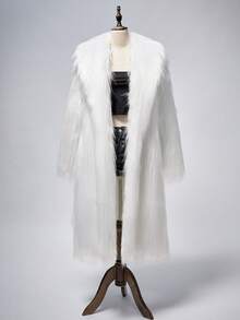 ROMWE EDITION Y2K仿皮草超大长外套 - 白色 - 查看 2