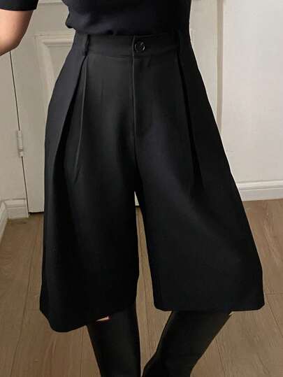 DAZY Women's Solid Color Pleated Pocket Capri Pants, Casual Retro Style, Autumn/Winter