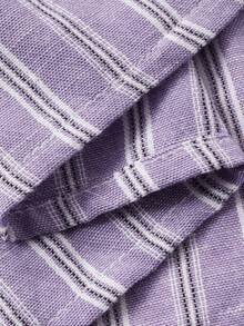 DAZY Casual Striped Shawl Neck Button-Front Long Women Robe - Purple - View 7